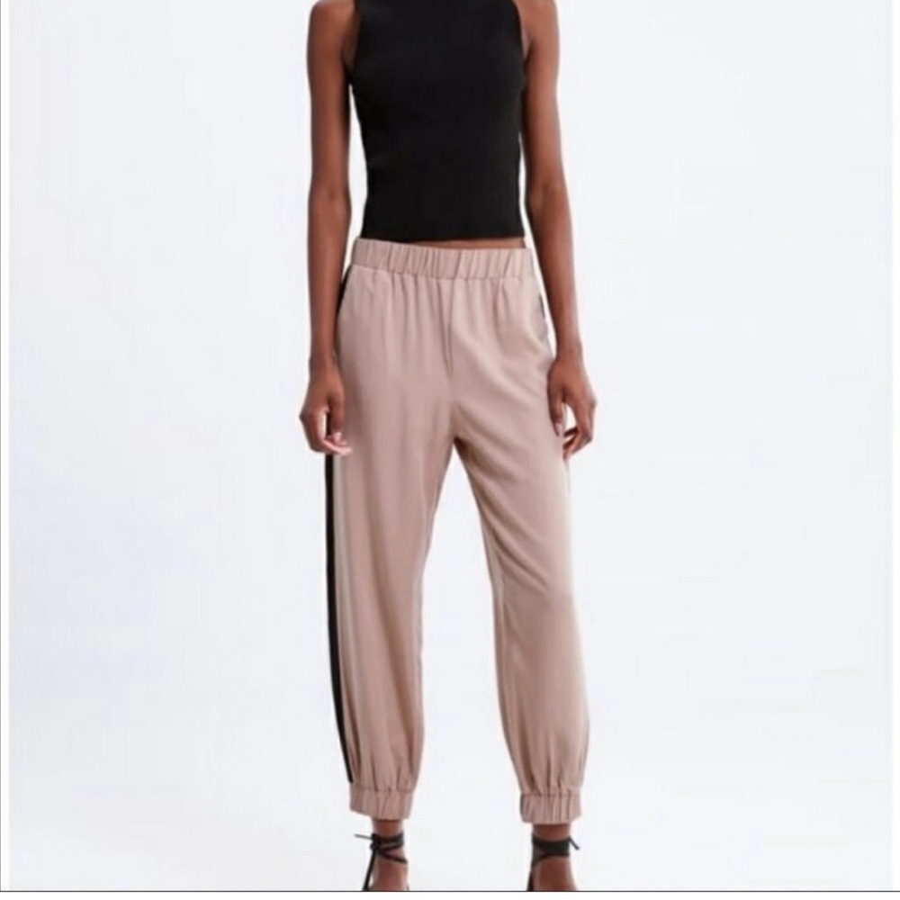 Zara Pink Joggers with Black Stripe